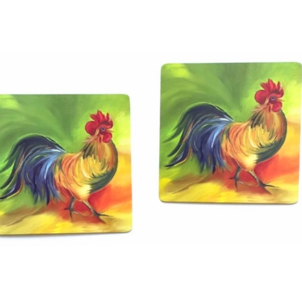 Decorative Hot Pad Trivet Country Rooster Chicken , 2 Included